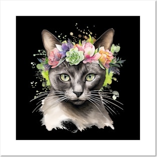 Siamese Cat Floral Cat Mom Mother's Day Gift Idea Posters and Art